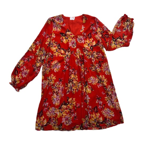 TIME and TRU ~ Red/Gold/Yellow Loose Fit Dress w/ Sheer Sleeves size L - Picture 4 of 8